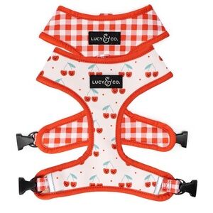 Lucy & Co. Red Cherry Checkered Reversible Dog Harness